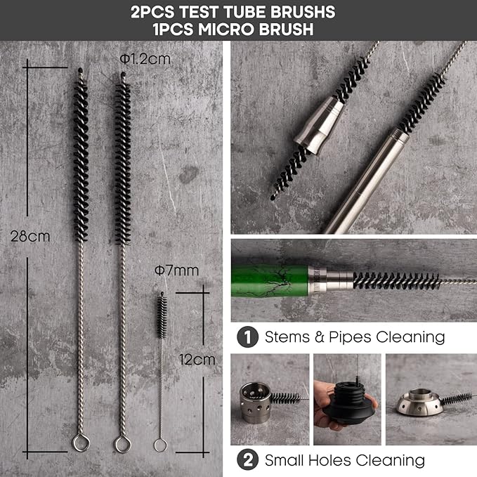 Yimi Hookah® Cleaning Kit | Flexible Drain Brush | V Shape Angled Brush | Test Tube Brushes and Micro Brush | Decanter Cleaning Beads | Flexible Bottle Scourer| Hookah Shisha Brush Set.
