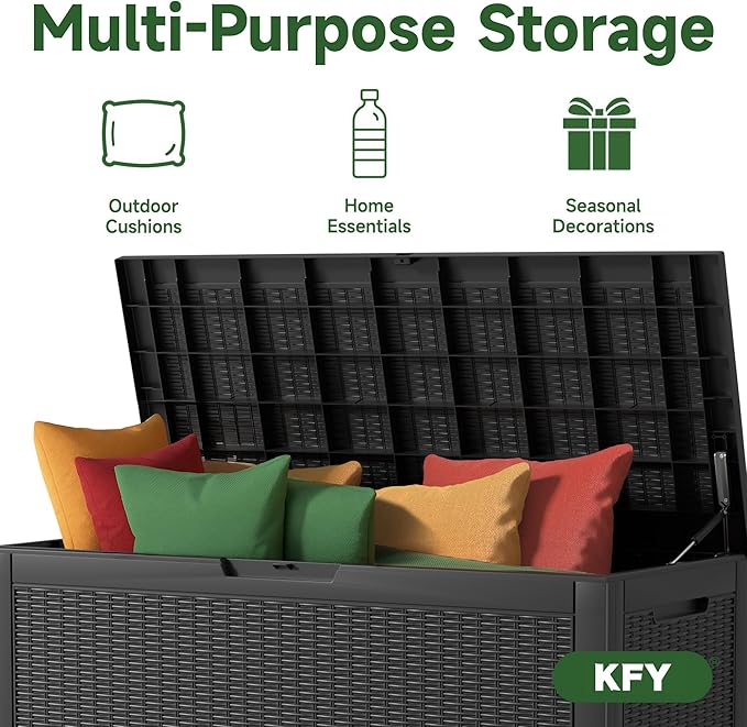 100 Gallon Waterproof Outdoor Storage Box, UV Resistant Resin Deck Box Perfect for Patio, Garden, and Pool (Black, 100 Gallon)