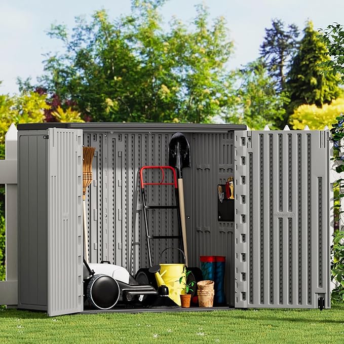 Large Outdoor Storage Box,Resin Sheds&Outdoor Storage Waterproof/Lockable,Outdoor Storage Cabinets for Balcony,Garage,Backyard (37Cu.ft-Pale Grey)