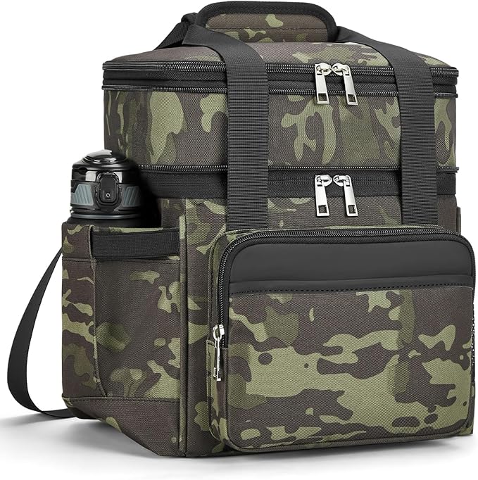 Insulated Lunch Bag & Lunch Box for Men - Double Deck Reusable Lunch Bag for Women Tote Cooler Bag Leakproof Soft Expandable - Large Lunchbox for Work/Adult/Picnic/Outdoor (Camo，15L)