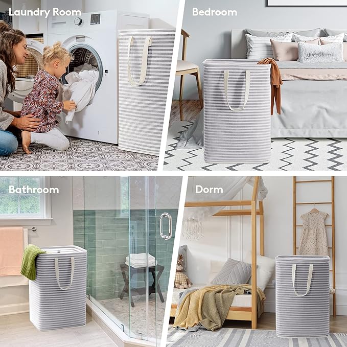 Lifewit 2 Pack Laundry Hamper Large Collapsible Laundry Baskets, Freestanding Waterproof Clothes Hamper with Easy Carry Handles in Laundry Room Bedroom Bathroom College Dorm, Grey, 2 x 80L