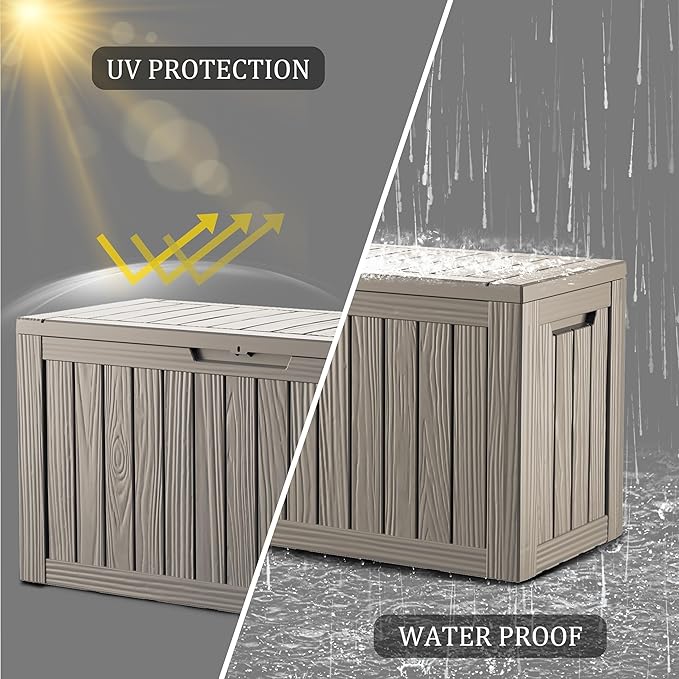 80 Gallon Lockable Resin Outdoor Storage Box, Waterproof & Weather Resistant Deck Box for Patio Cushion, Garden Tools & Pool Accessories, Grey