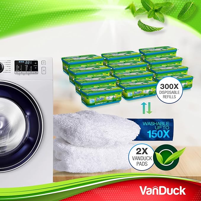 VanDuck Reusable 100% Cotton Mop Pads Compatible with Swiffer Sweeper (2-Pack), Terry Cloth Mop Covers Washable for Wet Mopping and Floor Cleaning (Handle is Not Included)