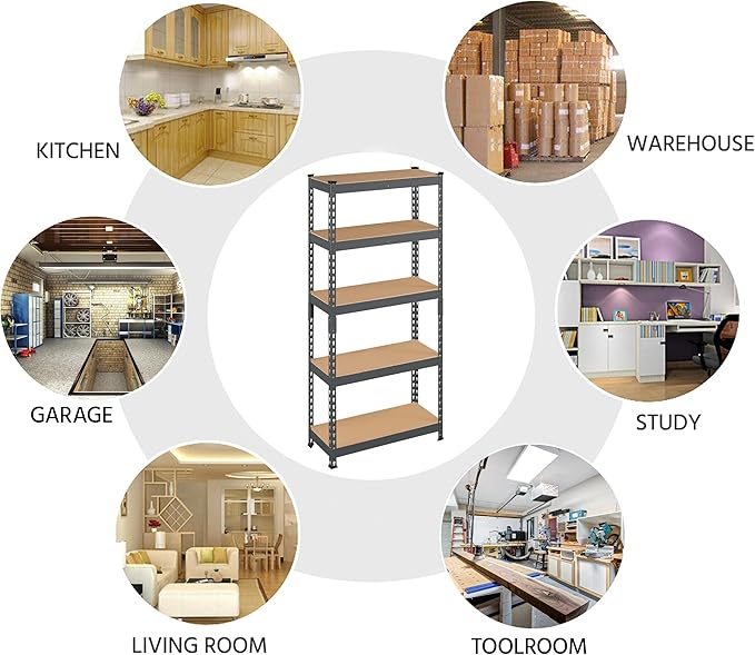 Topeakmart 5-Tier Utility Shelves, Metal Storage Shelves, Adjustable Shelving Units, Boltless Assembly, Garage Shelves Shed Shelving for Warehouse Garage Shed Basement- Dark Gray, 27.5 x 12x 60 Inch