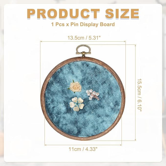 uxcell Round Pin Display Board, Velvet Wall Hanging Brooch Jewelry Display Stand Storage Holder for Enamel Pins Badges Brooches Jewelry, Porous Blue