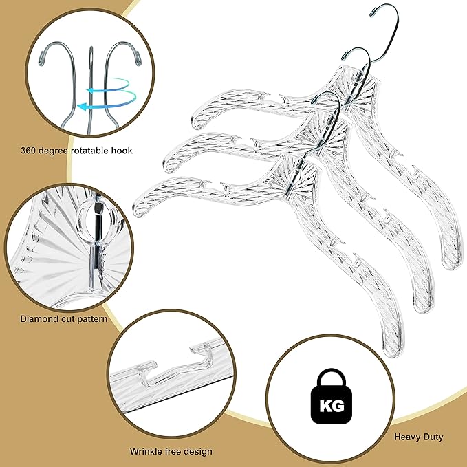 Quality Clear Plastic Hangers 100 Pack - Durable Crystal Cut Heavy Duty Hangers for Clothes, Shirts, Suits, Coats, Dresses