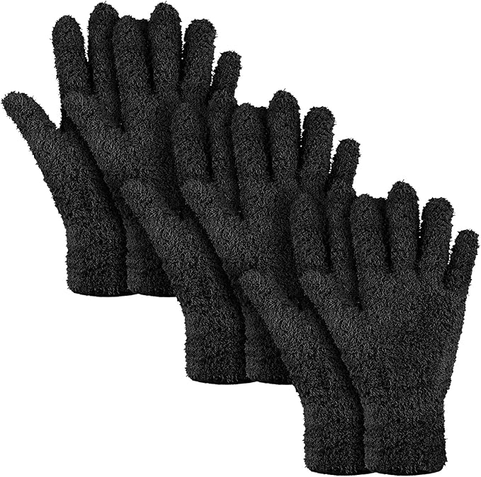 Patelai 3 Pairs Microfiber Plant Dusting Gloves Leaf Cleaning Gloves for Indoor Plants, Blinds, Furniture, House(Small,Black)