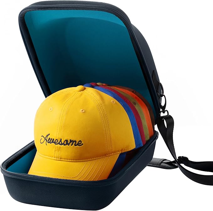 Hard Hat Travel Case – Storage for Baseball Caps with Carrying Handle and Adjustable Shoulder Strap, Hat Organizer Protects up to 6 Hats, for Travel and Home Storage (Blue+Blue)