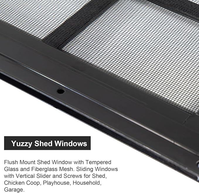 Yuzzy 24" x 36" Shed Windows with Tempered Glass and Fiberglass Screen, 2 Pack Small Sliding Windows for Shed, Chicken Coop, Playhouse, Household, Garage, Barns (Black)