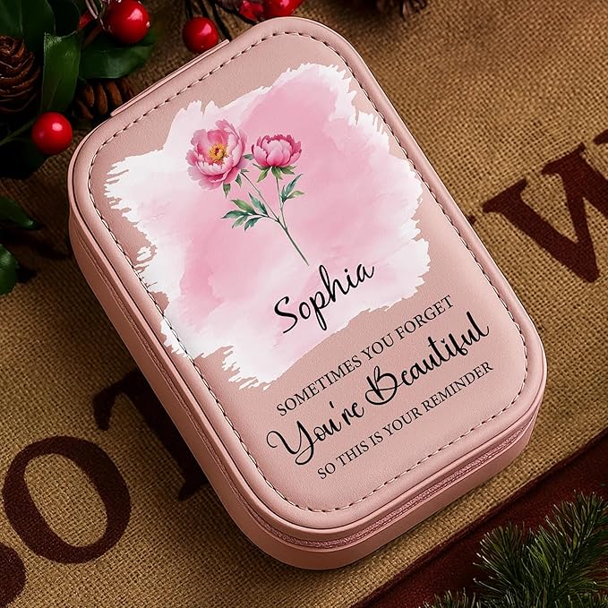 Sometimes You Forget You're Beautiful, Flower Reminder, Jewelry Box With LED Mirror, Gift For Daughter And Wife, Inspirational Gifts for Women, Personalized Birth Month Flower Travel Jewelry Organizer