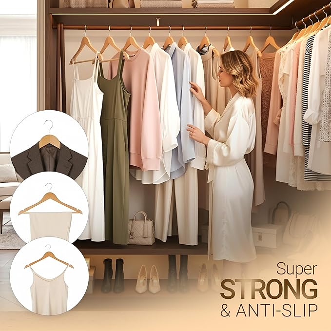 Utopia Home Premium Wooden Hangers 80 Pack - Durable & Slim Coat Hanger - Suit Hanger with 360-Degree Rotatable Hook - Wood Hangers with Shoulder Grooves (Natural Color)