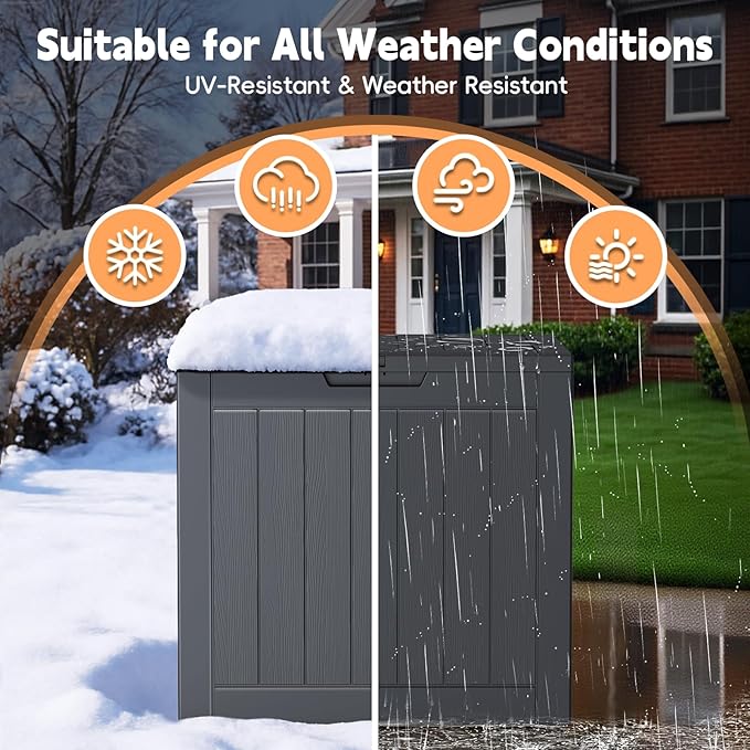Mars Villa 31 Gallon Deck Box, Waterproof Weatherproof and UV Resistant Resin Storage Bin with Lockable Lid, for Outdoor Patio Furniture Cushions, Pool Supplies, Garden Tools, Black