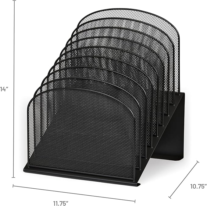 Safco Onyx Desk Organizer, 8 Tiered Vertical Compartments, Office and Classroom Mailbox , Paper and Mail Sorter, Steel Mesh, Black | 8 Tiered