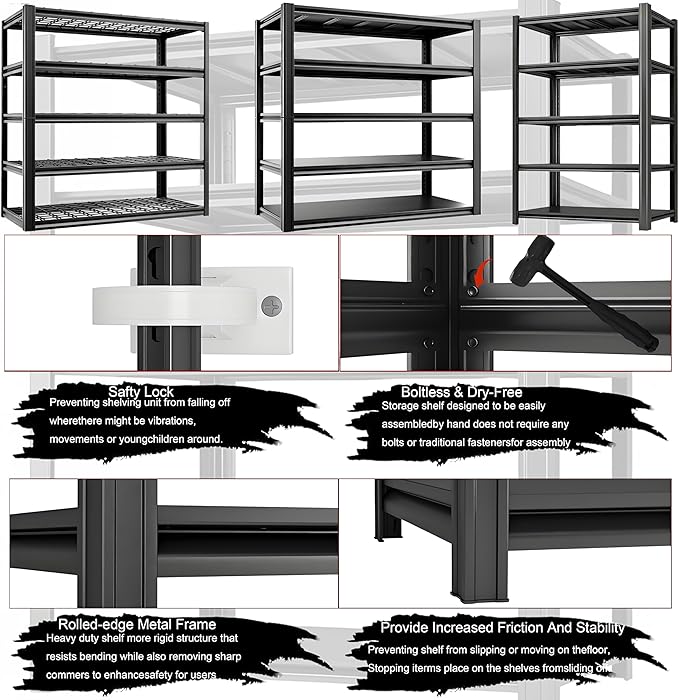 Industrial Storage Rack,Heavy-Duty Steel Shelving Unit,6-Tier Multi-Purpose Garage Organization System Black 83" H x 54.5" W x 22.8" D