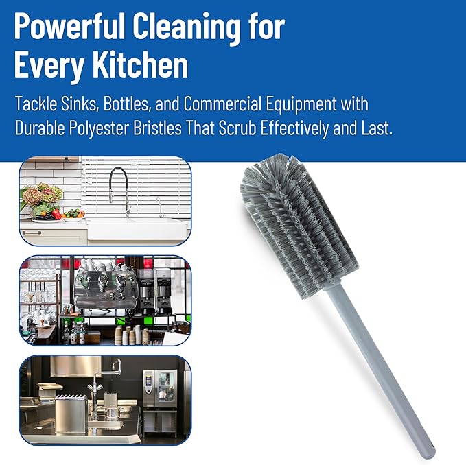 SPARTA Scrub Brush Bottle Brush, Dishwasher Safe Brush with Hanging Hole for Cleaning, Plastic, 16 Inches, Gray