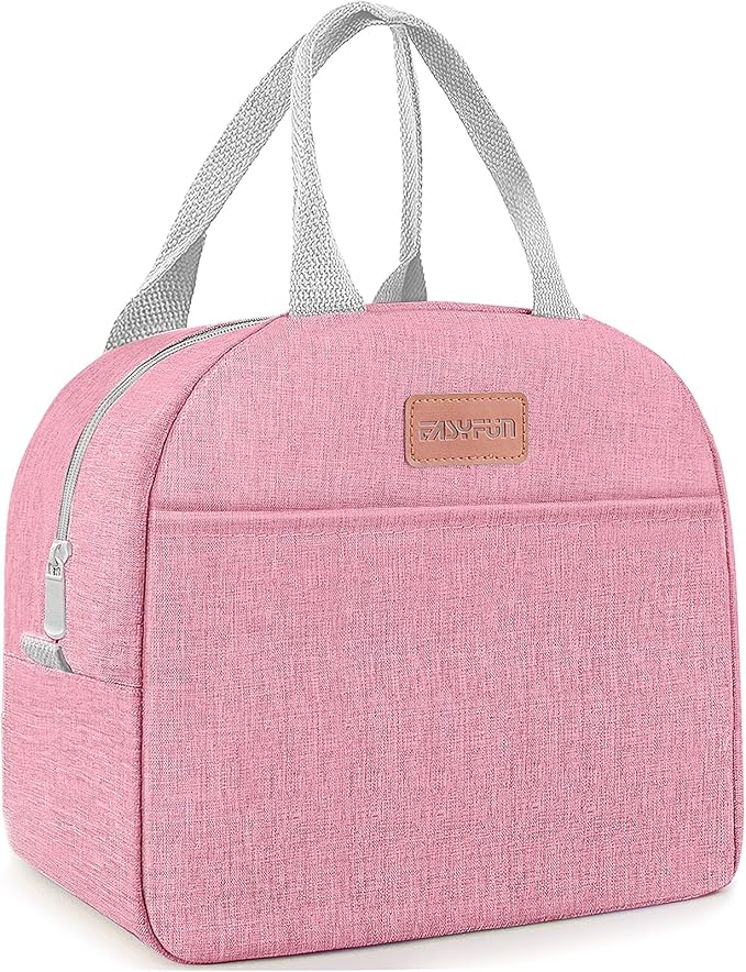 Lunch Bag for Women & Men Adult Insulated Lunch Box, Small Leakproof Cooler Food Lunch Containers Reusable High Capacity Lunch Tote Bags for Work, Travel, Outdoor (Pink)