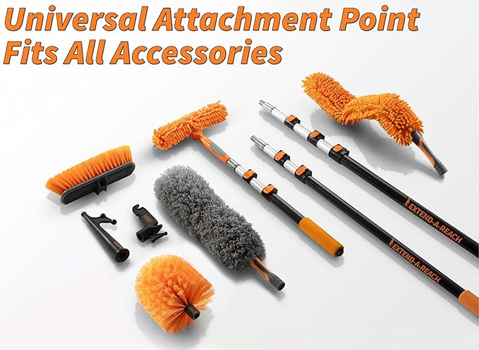 25 Foot Exterior House Cleaning Brush Set with 5-18 ft Extension Pole // Vinyl Siding Brushes with Telescopic Extendable Pole & Window Cleaning Squeegee Tool // The Ultimate Extension Scrub Brush Set