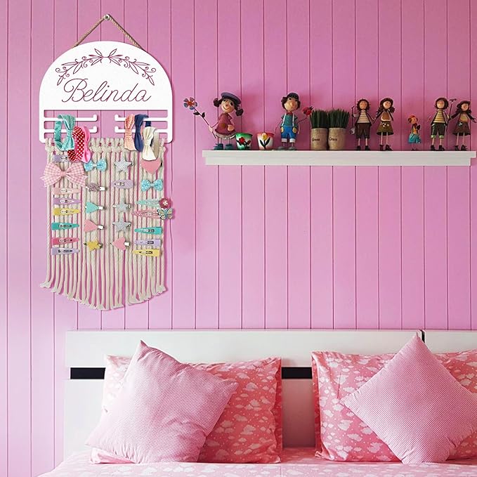 Personalized Valentine’s Day Gift Metal Hair Bow Holder for Girls, Custom Name Jewelry & Headband Organizer, Wall Hanging Storage for Toddler Room Decor (Style3)