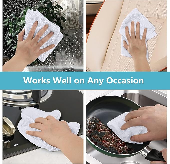 HOMEXCEL White Microfiber Cleaning Cloth, 5 Pack Cleaning Towels for Kitchen, Lint Free, Scratch-Free, Highly Absorbent, and Reusable Cleaning Rags for House, Window and Glass, Cars, 11.5 X11.5 inch