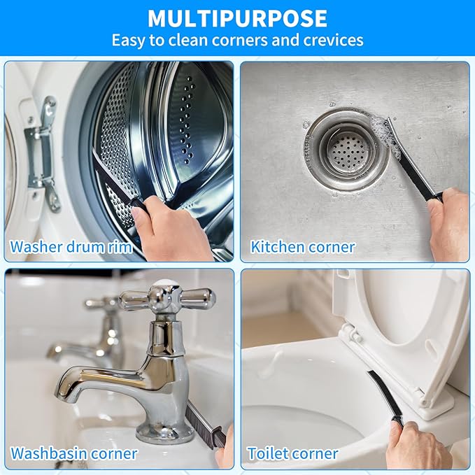 4TH Multi-Purpose Hard Bristle Crevice Cleaning Brush -Deep Cleaning Essential Tool for Household Use -Versatile, Durable, Thin Brush to Clean Narrow Spaces -6 Pcs, Black