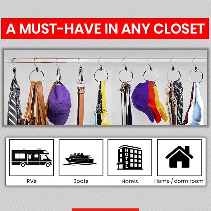 Rolly Hanger® Closet Space Saver – Premium Rotating Aluminum Organizer for Belts, Ties, Hats & Handbags – Heavy Duty 360° Swivel – Declutter & Maximize Storage (3 Pack)