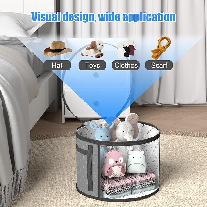 Veki 2pack Clear Hat Organizer for Closet, Hat Boxes for Women Storage With Dustproof Lids, Hat Box for Travel and Storage, Cowboy Hat, Stackable Round Brim Hats Organizer Bag Container (Gray)