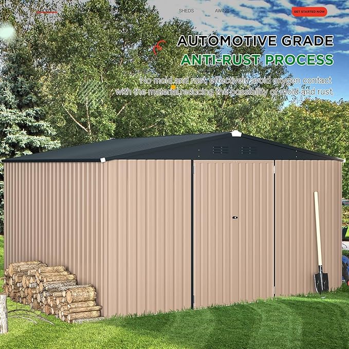 AECOJOY 10' x 12' Shed, Outdoor Storage Shed, Large 12x10 Metal Sheds & Outdoor Storage Clearance Steel Yard Shed with Lockable Doors, Utility and Tool Storage Garden Shed for Backyard, Outside