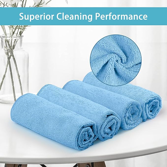 HOMEXCEL Blue Microfiber Cleaning Cloth, 5 Pack Cleaning Towels for Kitchen, Lint Free, Scratch-Free, Highly Absorbent, and Reusable Cleaning Rags for House, Window and Glass, Cars, 11.5 X11.5 inch
