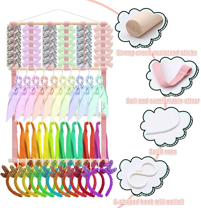 Headband Holder Hair Bows Organizer, Girls Headbands Storage Holder Hanging Hair Accessories Display Stand Wall Decor for Girls Room