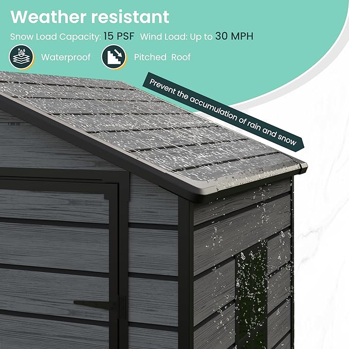 UDPATIO Outdoor Resin Storage Shed 6x4.5 FT, Plastic Garden Shed for Bike, Garbage Can, Tool, Outside Sheds with Lockable Door for Backyard, Patio, Lawn, Dark Grey