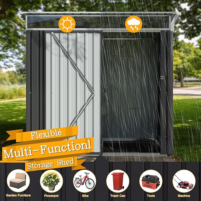 Shintenchi 6x4 FT Outdoor Storage Shed with Window, Outdoor Waterproof Storage Shed Metal Garden Shed with Lockable Single Door, Weather Resistant Tool Storage House Shed for Garden,Backyard,Gray