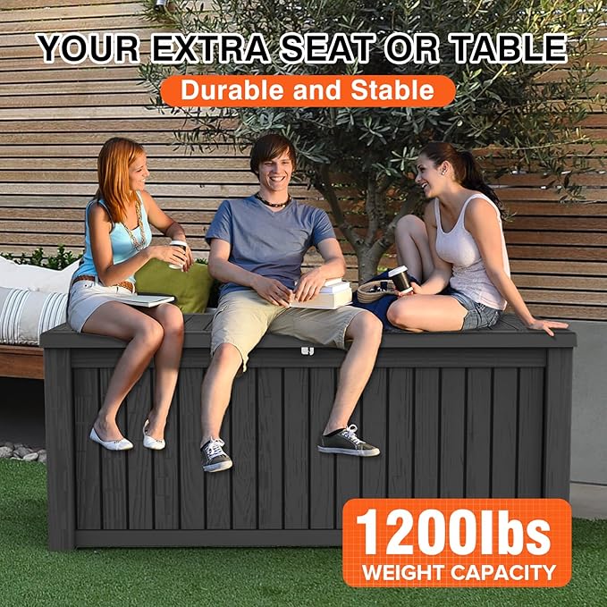 Outdoor Storage Box 180 Gallon Waterproof, Large Lockable Resin Deck Box Patio Storage Bin for Pool Accessories Cushion Furniture, Garden Tools, UV-Resistant Outside Delivery, Black