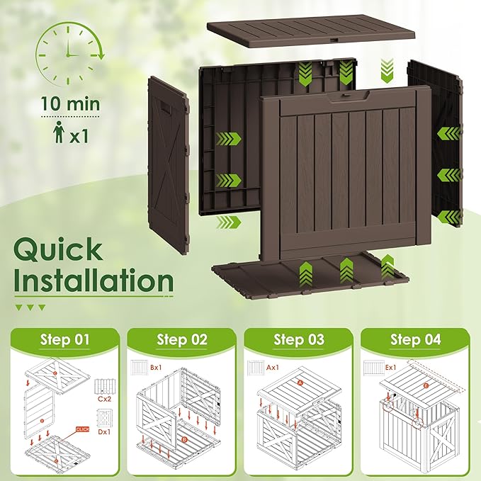 Greesum 40 Gallon Outdoor Deck Box with Lock, Resin Storage Chest for Patio Furniture Cushions, Garden Tools, Pool Toys, Waterproof & UV Resistant, Large Capacity, Dark Brown