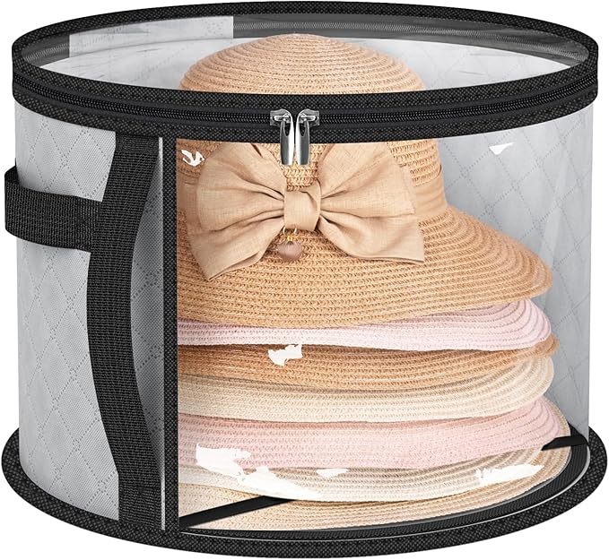 AOODA Oversized Clear Hat Storage Bag, Holds up to 7 Caps Cowboy Hat Organizer for Closet, Wide Brims Hat Case with Carrying Handles (Grey)