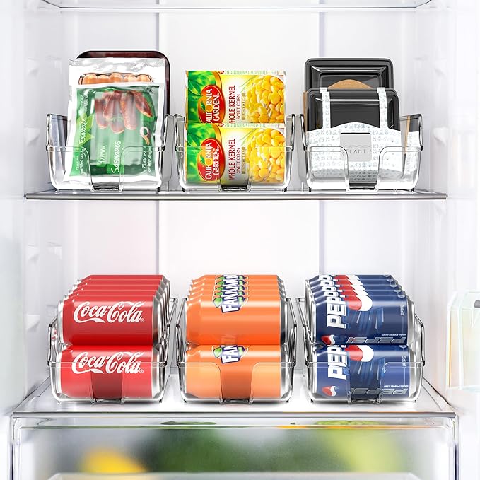 Simple Houseware Soda Can Organizer and Dispenser for Refrigerator / Pantry, Clear, Set of 6