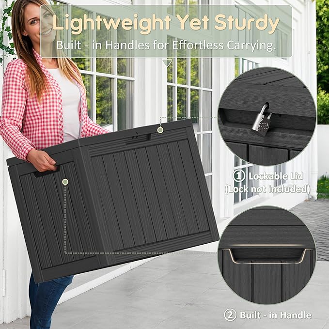 50 Gallon Outdoor Storage Box, Resin Deck Boxes Outdoor Waterproof For Patio Furniture, Garden Tools, Pool Supplies, Lockable And UV Resistant (Striped Black)