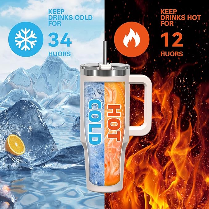 20 oz Tumbler with Handle,Tumbler with Lid and Straw,Double Wall Insulated Cup Stainless Steel Travel Mug(Cold for 34 Hours),Water Bottle for Iced Tea,Coffee,Cold Beverages(Ivory Beige)