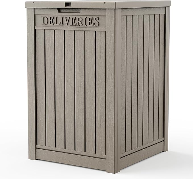 EasyUp Outdoor Package Delivery Box, 55-Gallon Lockable Parcel Drop Box, Large Double-Walled Resin Weatherproof Storage Deck Box for Porch and Patio (Gray)