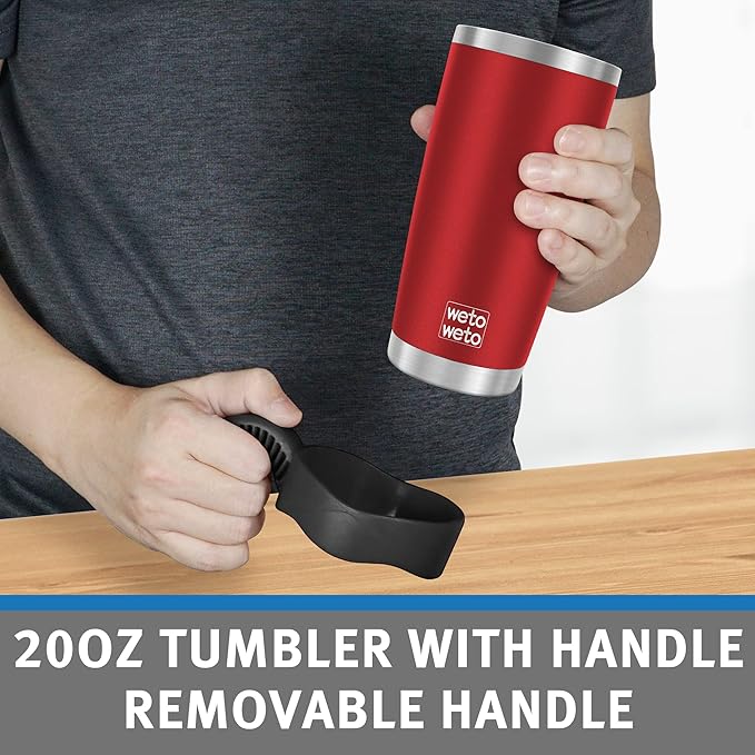 WETOWETO 20oz Tumbler with 2 lids and 2 straws, Stainless Steel Vacuum Insulated Water Coffee Tumbler Cup, Double Wall Powder Coated Leak-proof Travel Mug (Red, 1 Pack)