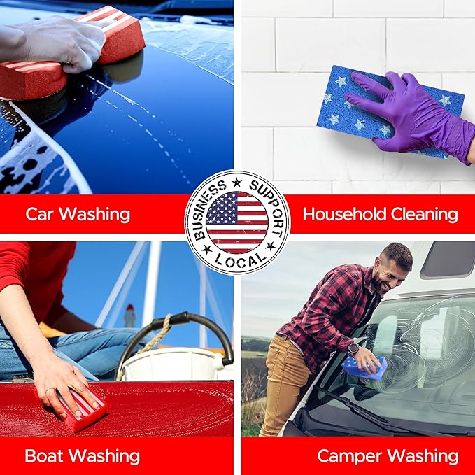 Multi-Purpose Sponges for Cleaning - USA 4 Pack, Large Sponges for Car Washing, Tile & Grout, All Purpose Cleaning