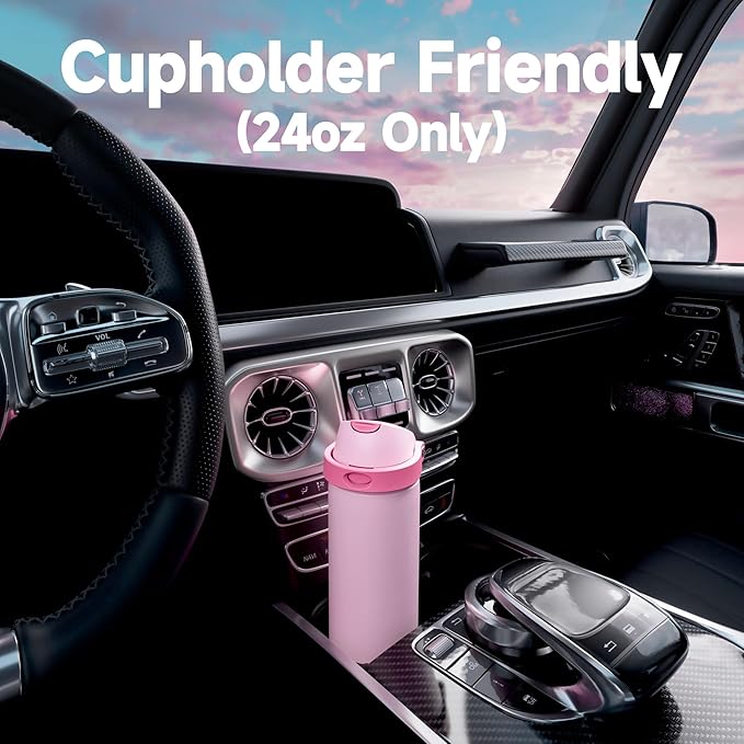 24 oz Insulated Water Bottle for Women: Meoky Stainless Steel Water Bottle with 2-in-1 Straw and Spout Lid - Leak Proof, Cold for 24 Hours, Fits in Car Cup Holder, BPA-Free for Sports Travel, Ruby