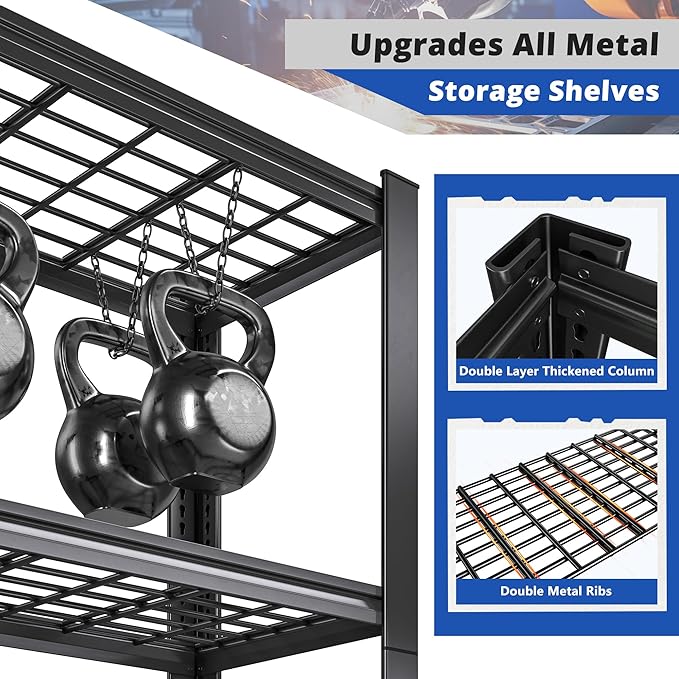 REIBII 3010LBS Storage Shelves 72" H Garage Shelving Heavy Duty Metal Shelving 5 Tier Adjustable Metal Shelves for Storage for Kitchen Pantry Warehouse Basement 72" H x 35.5" W x 16" D, 2 Pack