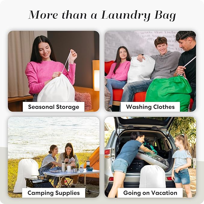 Handy Laundry Polyester Bag - Locking Drawstring Closure and Machine Washable. These Bags will Fit a Laundry Basket and Strong Enough to Carry up to 1 Load. (White)