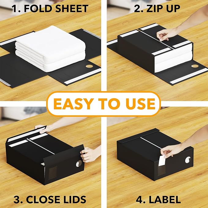 SpaceAid 6 Pack Bed Sheet Organizers and Storage, Foldable Sheet Organizer for Linen Closet, Sheets Set Folder Keeper with Window XL (Queen & King Size) Bedding Container, (Black, 6 Pack)