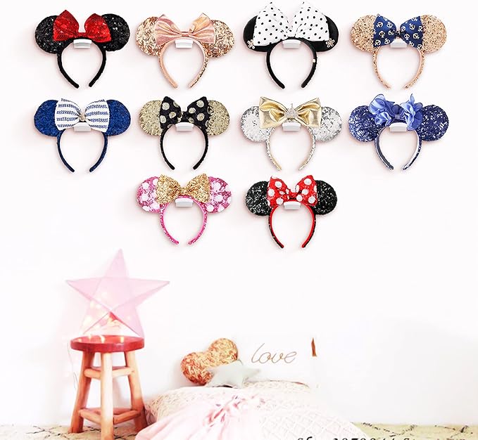 Modern JP Adhesive Hooks for Disney Ears (8-Pack) - Minimalist Disney Ear Holder, No Drilling Headband Holder Design, Strong Hold Headband Organizer - USA Patented, Clear