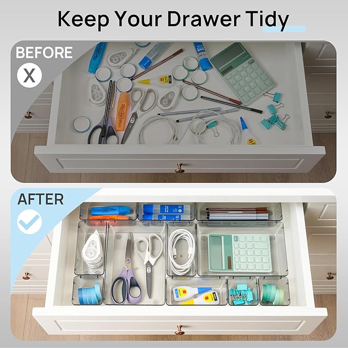 Vtopmart Clear Plastic Drawer Organizers for Bathroom (Clear Black)