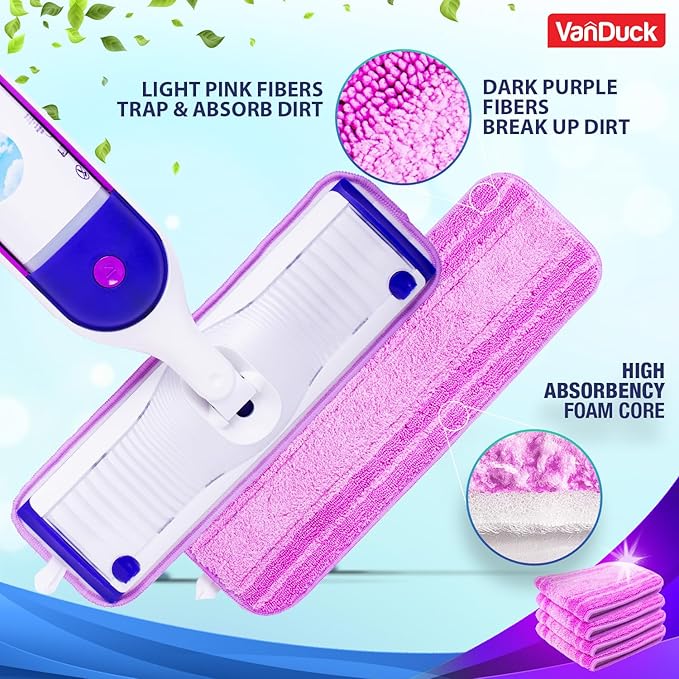 VanDuck Reusable Mop Pads Compatible with Swiffer PowerMop (4 Pack) - Multi-Surface Mopping Pad Refills for Hardwood Floor Cleaning