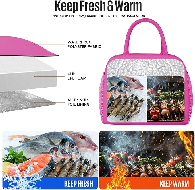 Lunch Bag Women/Men Lunch Box Women/Men (Rose Red)