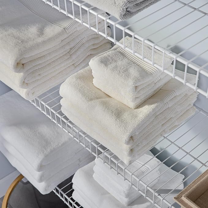 Rubbermaid Full Closet Organization Shelf System, Direct Wall Mount, Adjustable from 3-5 Ft., Mounting Hardware Kit Included, White, Wire Shelving Organizer System for Home/Laundry/Mudroom/Pantry