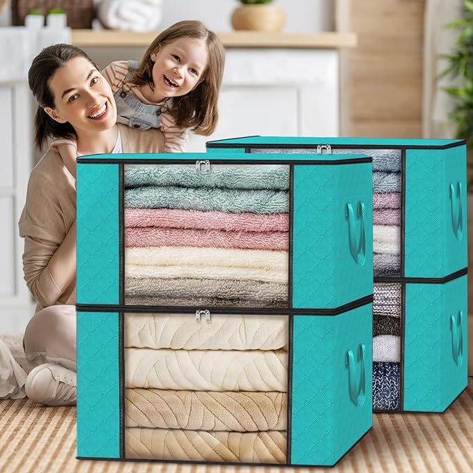 Fab totes Storage Bags,Clothes Blanket Storage Bins Foldable Closet Organizers with Reinforced Handle for Home Dorm Storage and Organization,Fabric Bags for Organizing Sheets,Clothing (Green,8 Pack)